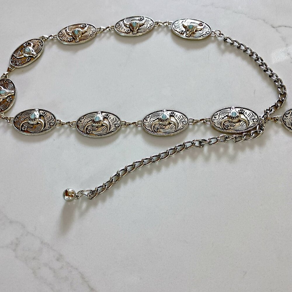 NEW! HAUTE HIPPIE Adjustable CONCHO CHAIN BELT - Picture 7 of 7